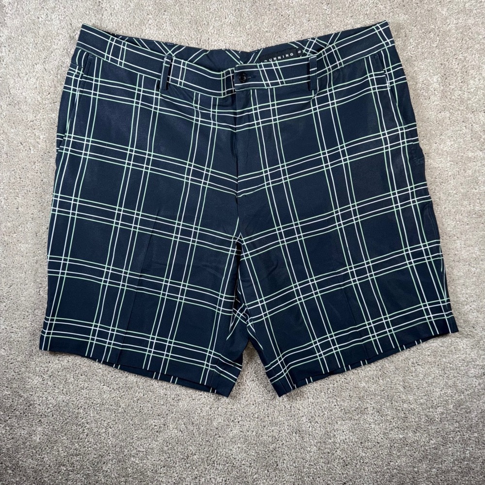 DUNNING Men's 40 Plaid Golf Shorts Navy White Green Performance Stretch